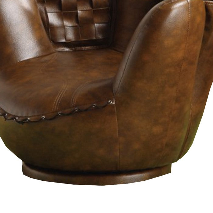 Baseball Glove Chair & Ottoman, Brown/White