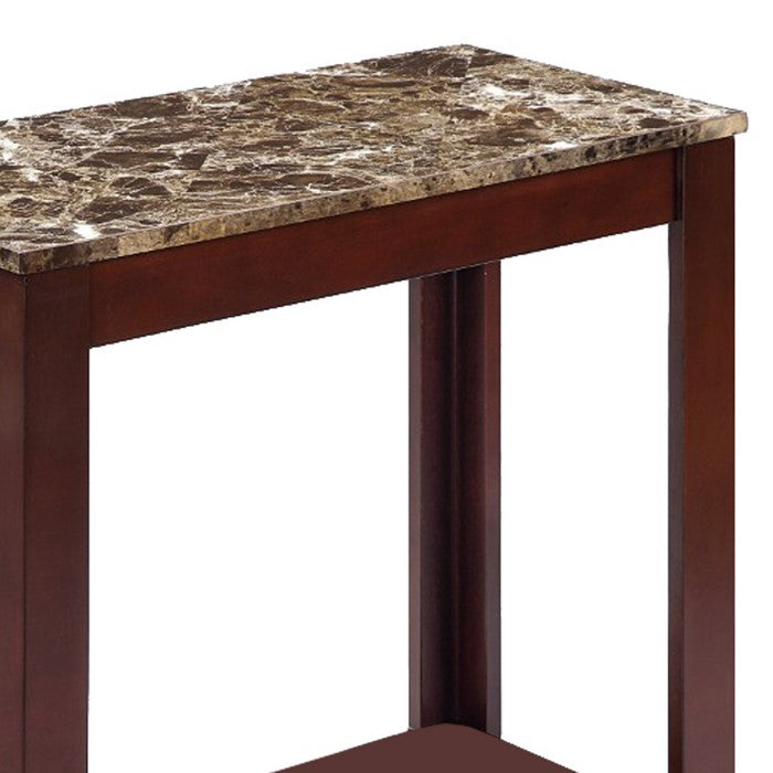 Impressive Chairside Table With Marble Top, Brown