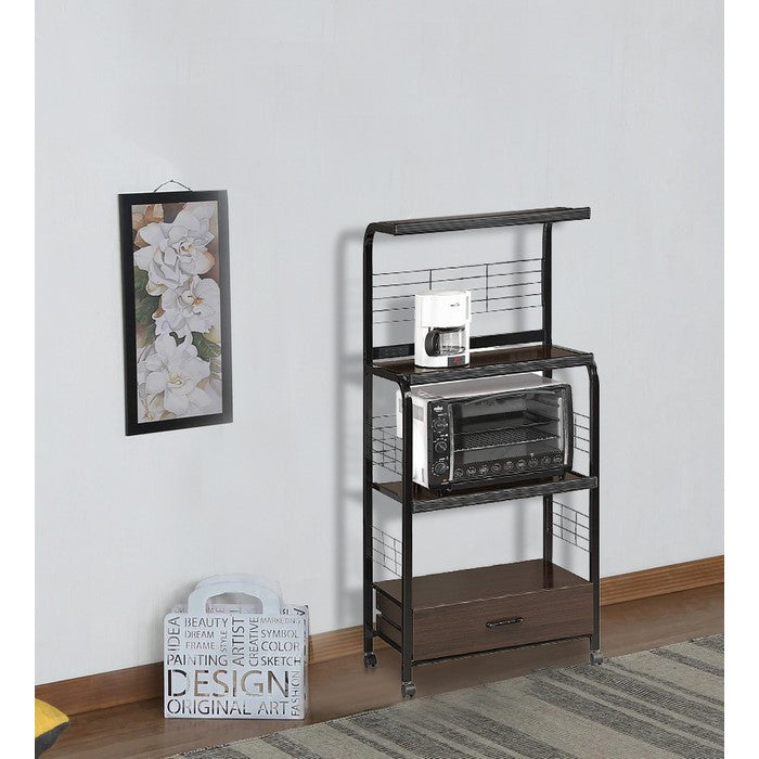 Wood and Metal Kitchen Cart On Casters, Brown and Black