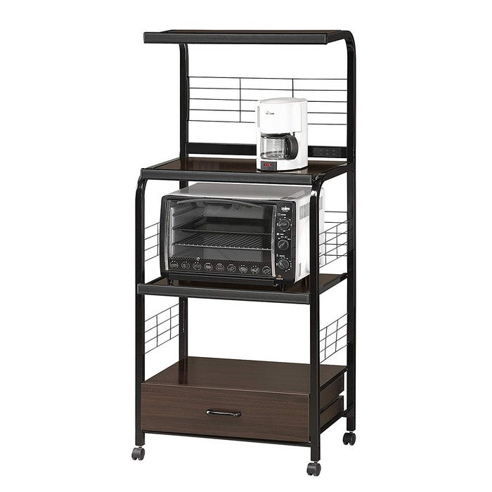 Wood and Metal Kitchen Cart On Casters, Brown and Black