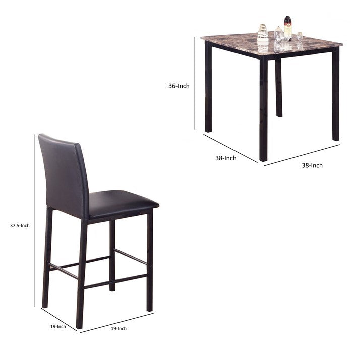 5-Piece Counter Height Dinette, Black/Brown