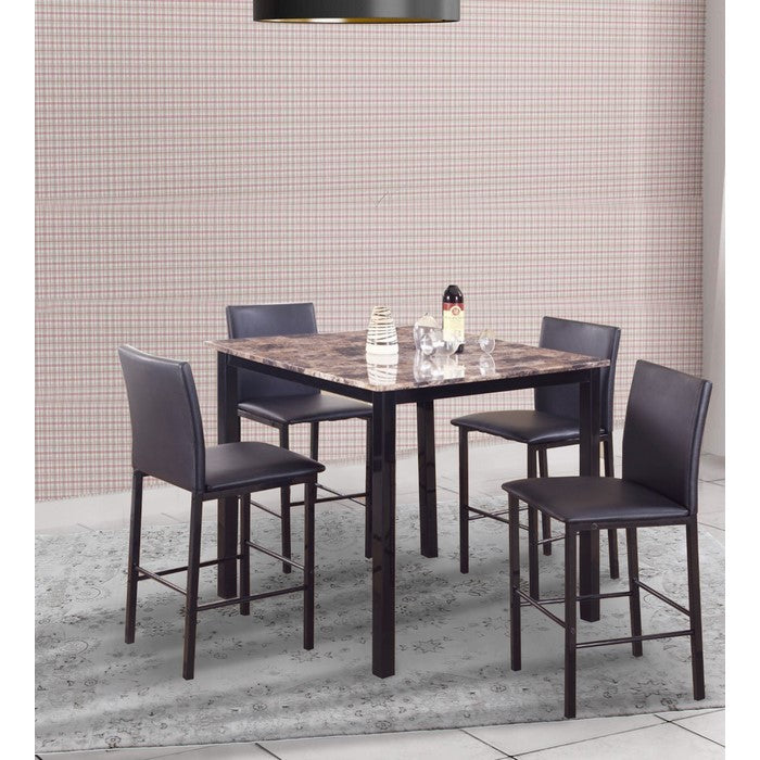 5-Piece Counter Height Dinette, Black/Brown