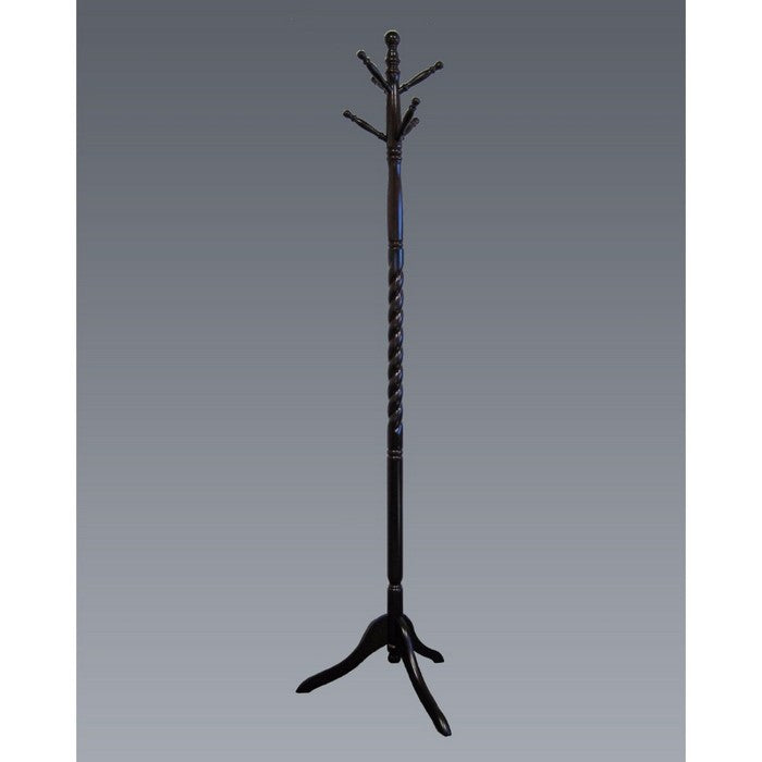 Sturdy Wooden Twist Hall Tree Coat Rack, Dark Brown