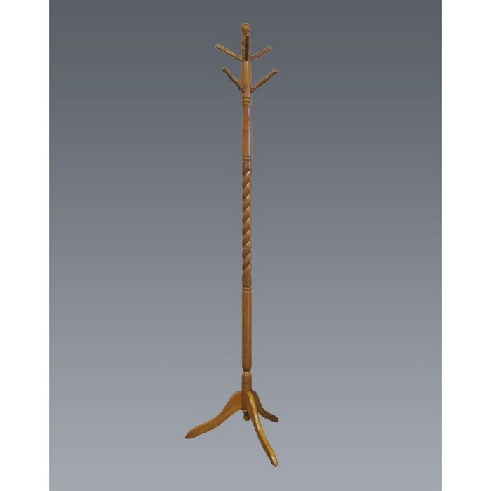 Wooden Twist Hall Tree Coat Rack In Oak Brown