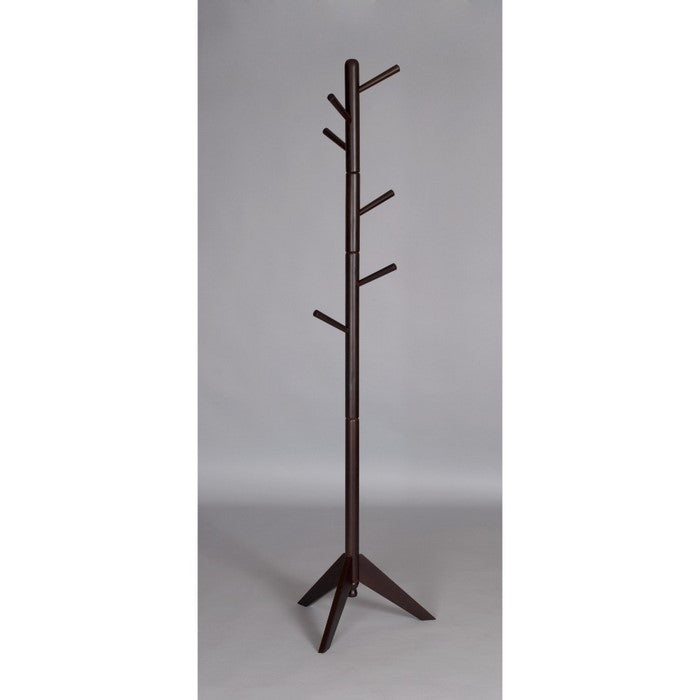 Solid Wooden Hall Tree Coat Rack In Dark Brown