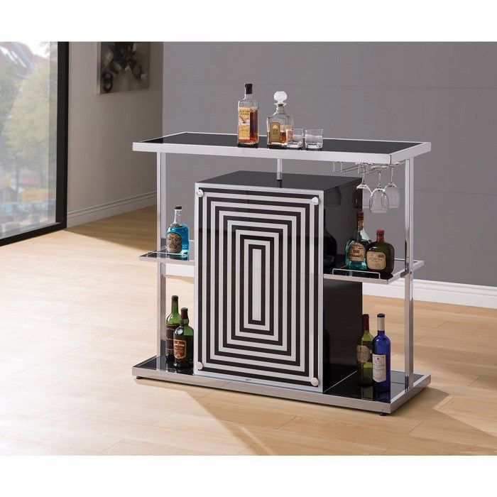Contemporary Bar Unit with Wine Glass Storage, White And Black