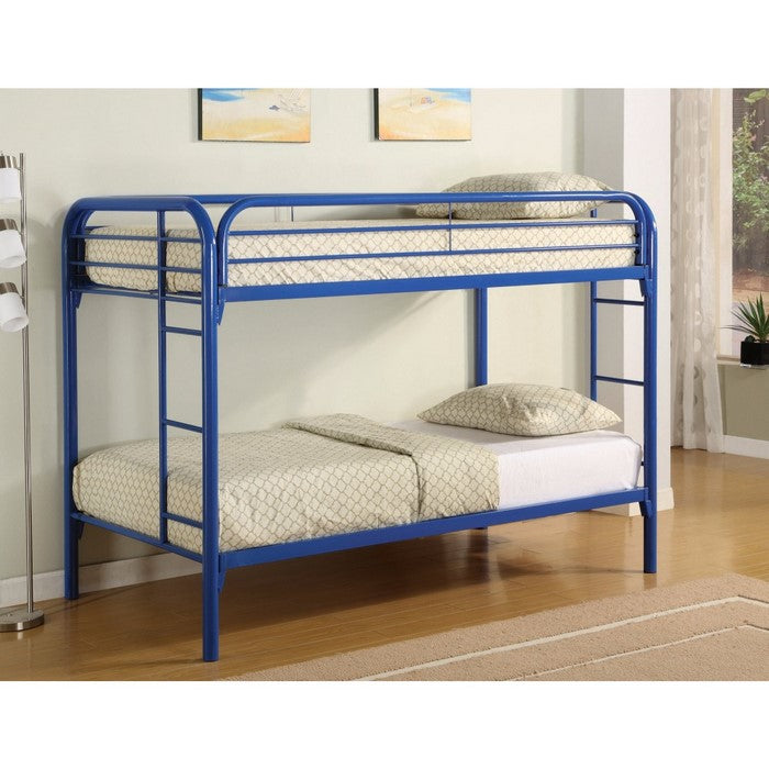 Simply Design Twin Over Twin Bunk Bed with Built-In Ladders, Blue