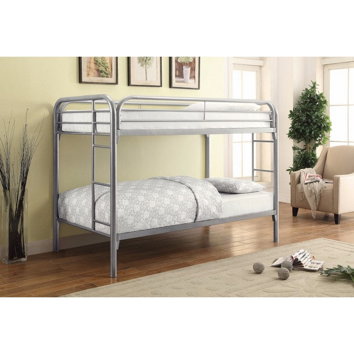 Casual Twin Over Twin Bunk Bed with Built-In Ladders, Silver