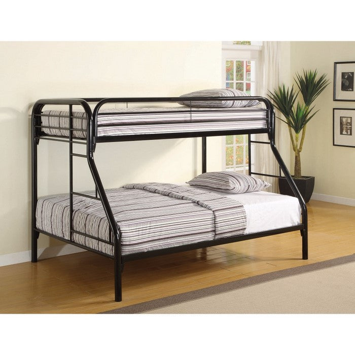 Casual Style Twin Over Full Bunk Bed with Side Ladders, Black