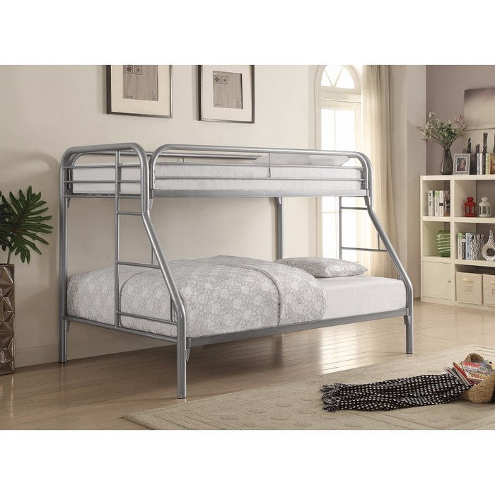 Metal Twin Over Full Bunk Bed with Side Ladders, Silver