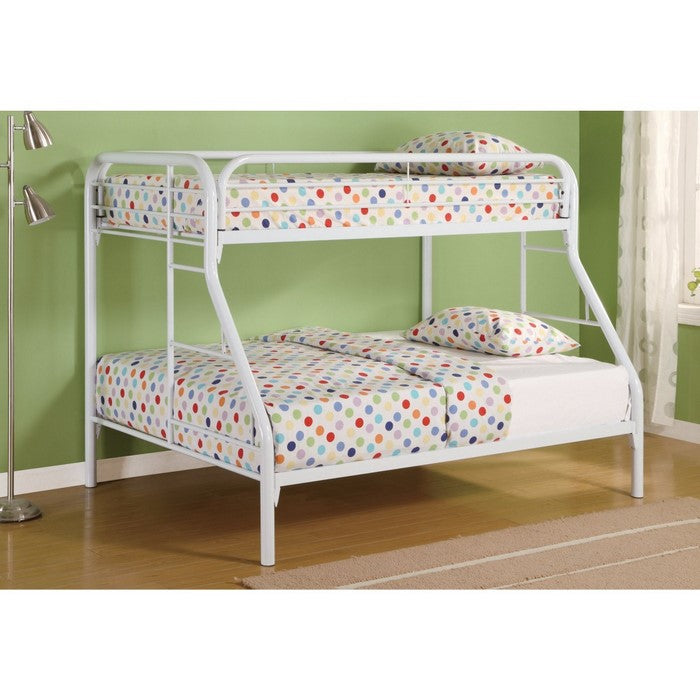 Stylish Twin Over Full Bunk Bed with Side Ladders, White