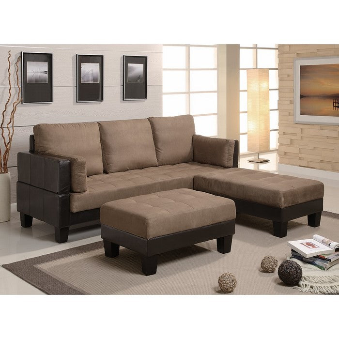 Contemporary Sofa Bed with 2 Ottomans, Brown