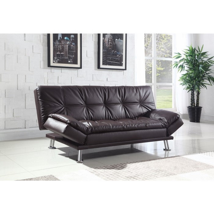Contemporary Calming Sofa Bed With Chrome Legs, Brown