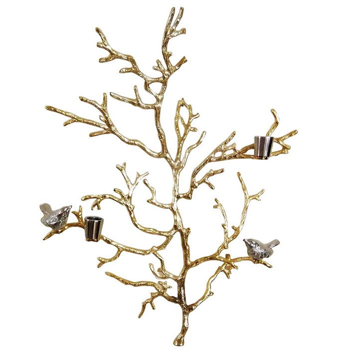 Aluminum BranchDecor On Stand, Silver And Gold