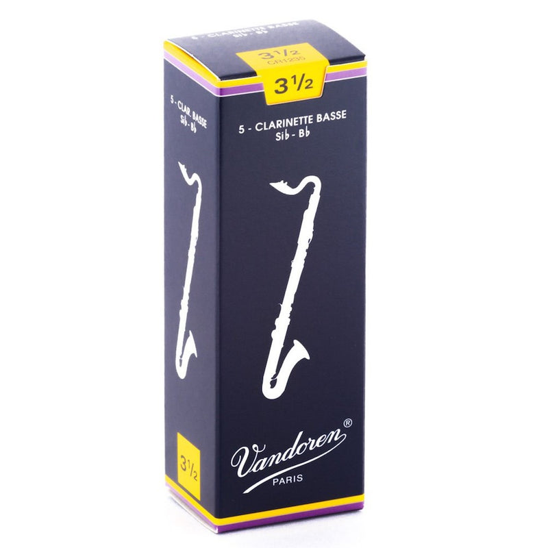 Vandoren CR1235 Bass Clarinet Traditional Reeds Strength 3.5; Box of 5