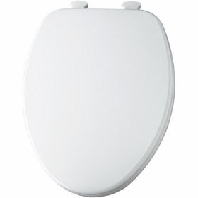 Church 585 White elongated closed front wood toilet seat with cover and Easy Clean Hinges