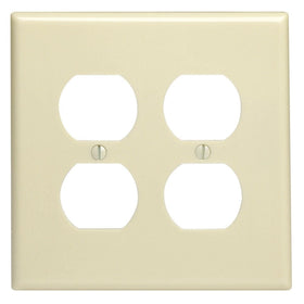 Leviton 86116 2-Gang Duplex Device Receptacle Wallplate, Oversized, Thermoset, Box Mount, Ivory