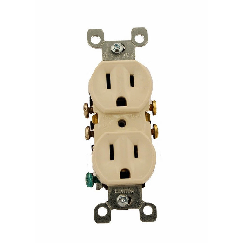 Leviton 5320-TCP 15 Amp, 125 Volt, Duplex Receptacle, Residential Grade, Grounding, All Screws Backed Out, Light Almond