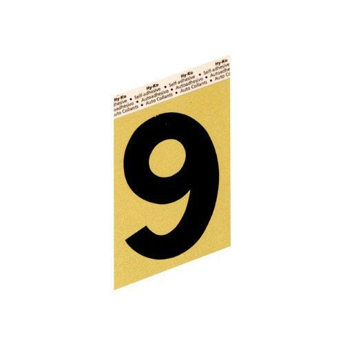 Hy-Ko GG-25/9 3.5" Black & Gold #9 Self-Adhesive Aluminum Number
