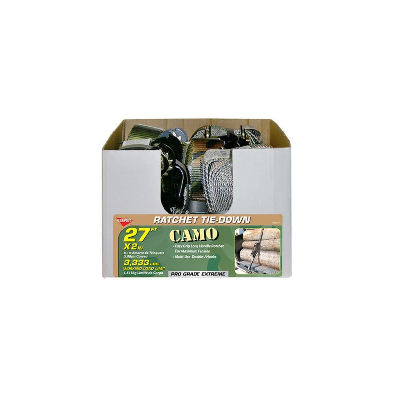 Keeper 03622 Camouflage 27' x 2" Ratchet Tie-Down with J-Hooks,