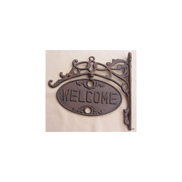 Upper Deck Welcome or Go Away Sign Ornate Cast Iron Front Door Plaque