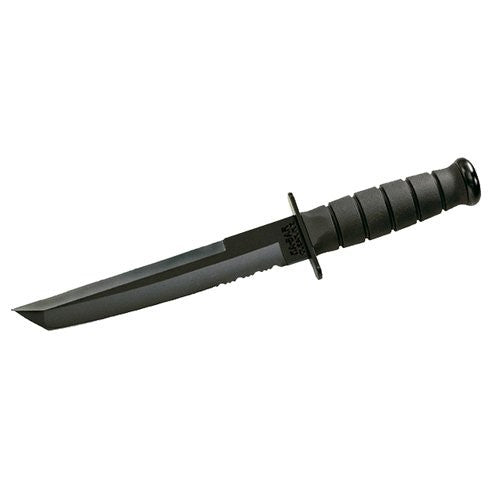 Ka-Bar Black Tanto Blade Knife, Black Hard Sheath, Serrated Blade, Clampack