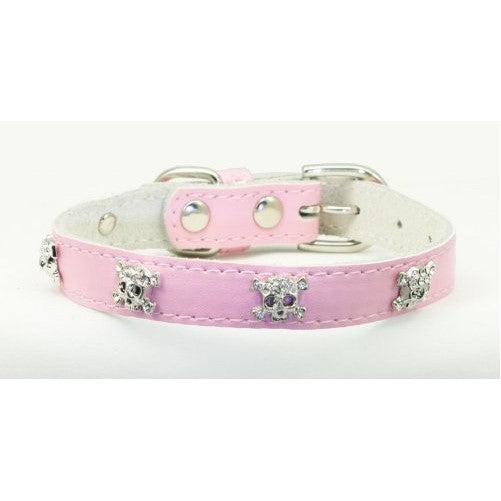 Hip Doggie 8.5 by 11.5-Inch Genuine Leather Skull Collar, Medium, Pink