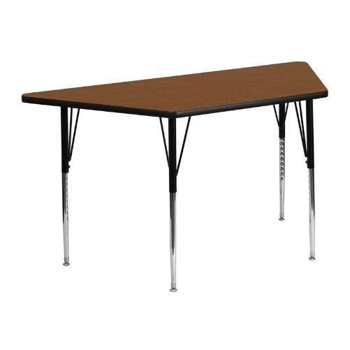 Flash Furniture 25.5''W x 46.25''L Trapezoid Oak HP Laminate Activity Table - Standard Height Adjustable Legs