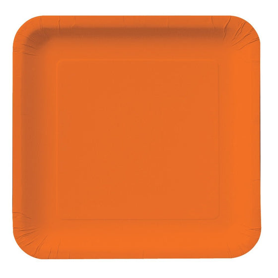 Creative Converting Touch of Color 18 Count Square Paper Dinner Plates, Sunkissed Orange