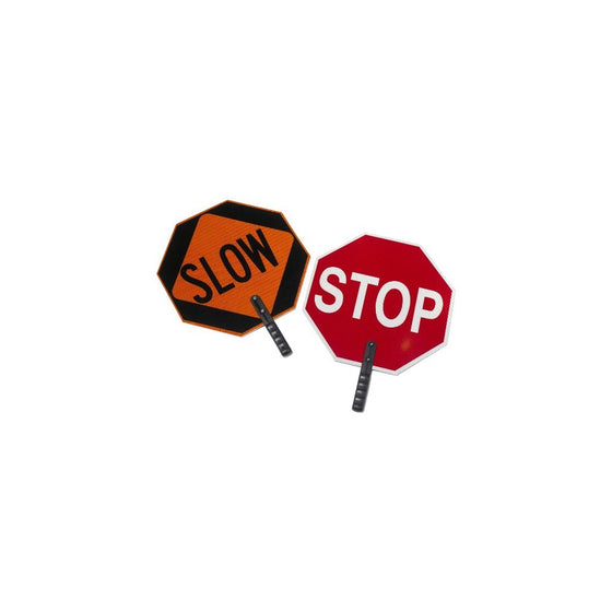 Cortina 03-851 ABS Plastic Paddle Sign, Legend "STOP/SLOW", 27" Height, Red on Orange