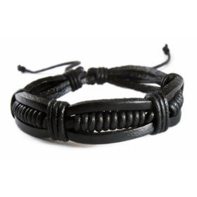 Black Retro Zen Bracelet / Leather Bracelet / Leather Wristband / Surf Bracelet / Tribal Bracelet / Hemp Bracelet Adjustable Size, for Men, Women, Boys and Girls, Teen (RTB008)