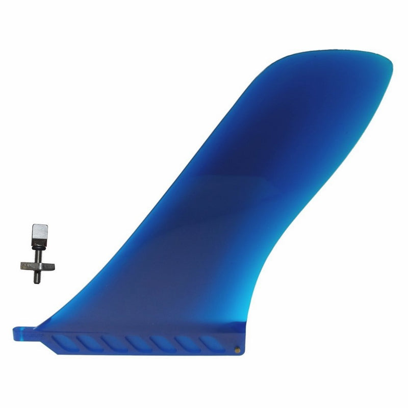 9" US box center Fin Safety Flex Soft replacement for longboard Race SUP Cruise Stand up Paddleboard River Surf Fishing airSUP AIR7 Skeg with FREE 'No-Tool' Screw by saruSURF (semi transparent Blue)
