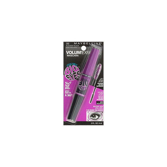 Maybelline New York Volum Express Falsies Big Eyes Washable Mascara, Blackest Black [202] 0.30 oz (Pack of 2)