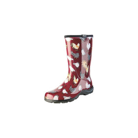 Sloggers Women's Waterproof Rain and Garden Boot with Comfort Insole, Chickens Barn Red, Size 10, Style 5016CBR10