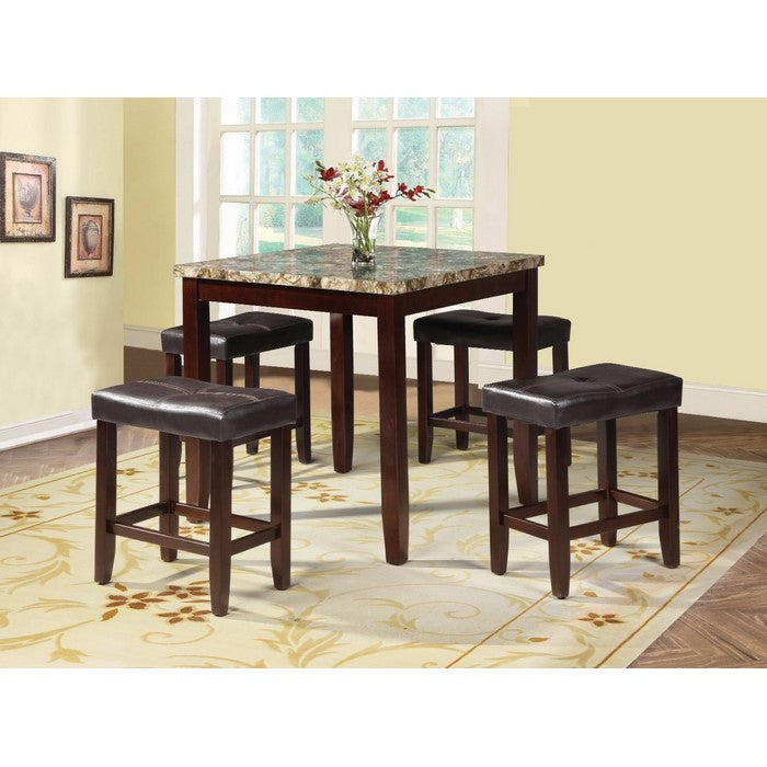 Modish Counter Height Set, Faux Marble & Espresso Brown, 5 Piece Pack
