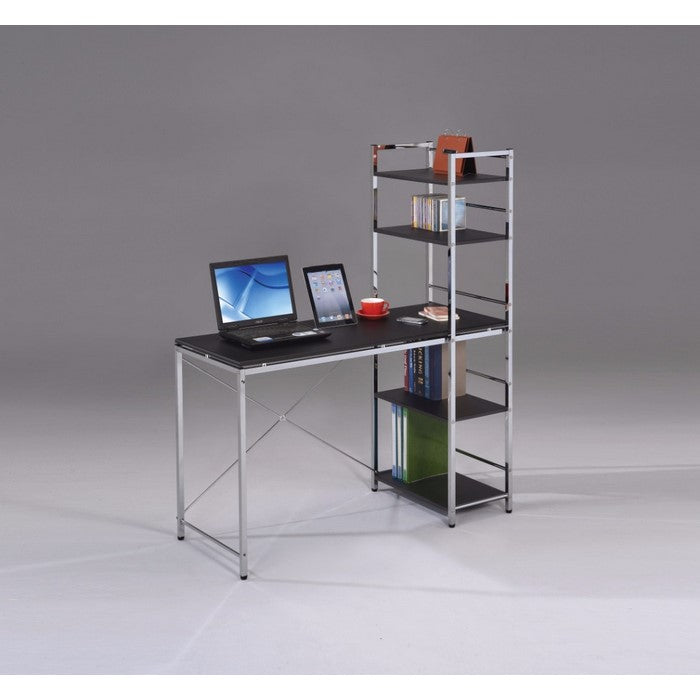 Computer Desk with Shelves, Black & Chrome silver