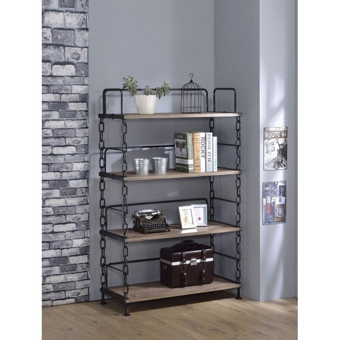 Industrial Looking Bookshelf, Rustic Oak & Antique Black