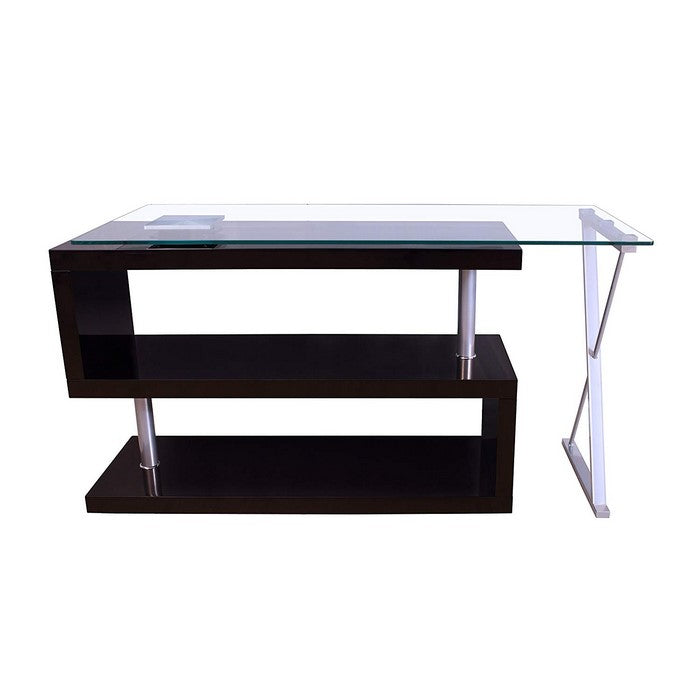 Writing Desk with Swivel, Clear Glass & Black