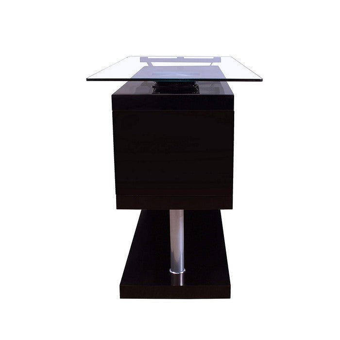 Writing Desk with Swivel, Clear Glass & Black