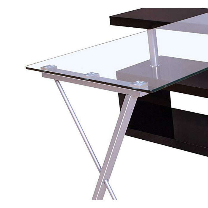 Writing Desk with Swivel, Clear Glass & Black