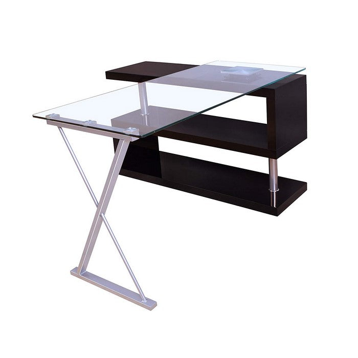 Writing Desk with Swivel, Clear Glass & Black