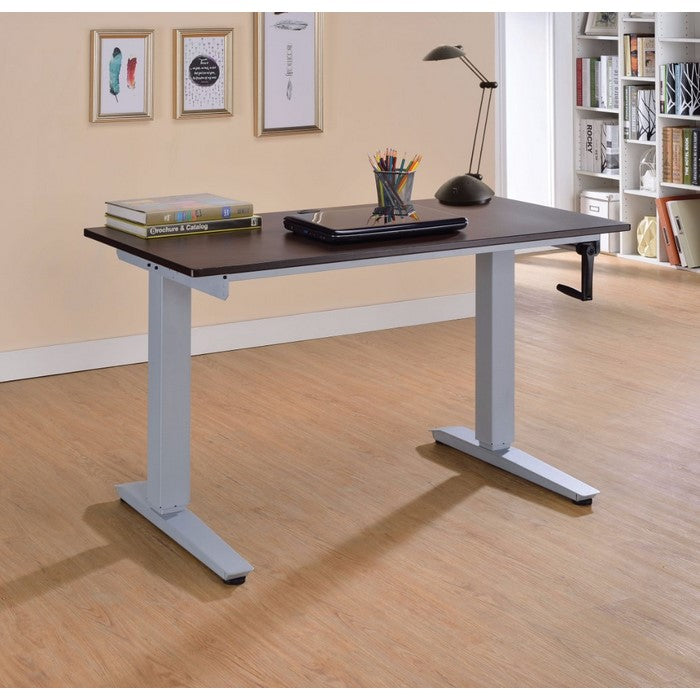 Alluring Writing Desk with Power Lift, Espresso Brown