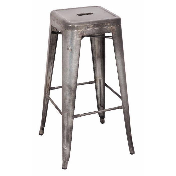 Metal Bar Stool (Set-2), Antiqued Silver