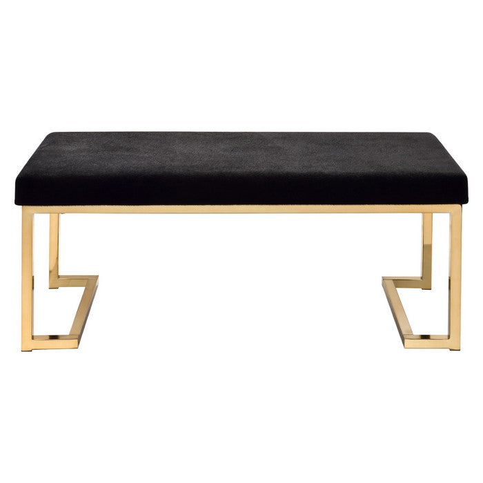 Fabric Bench with Metal Tubular Base, Gold and Black