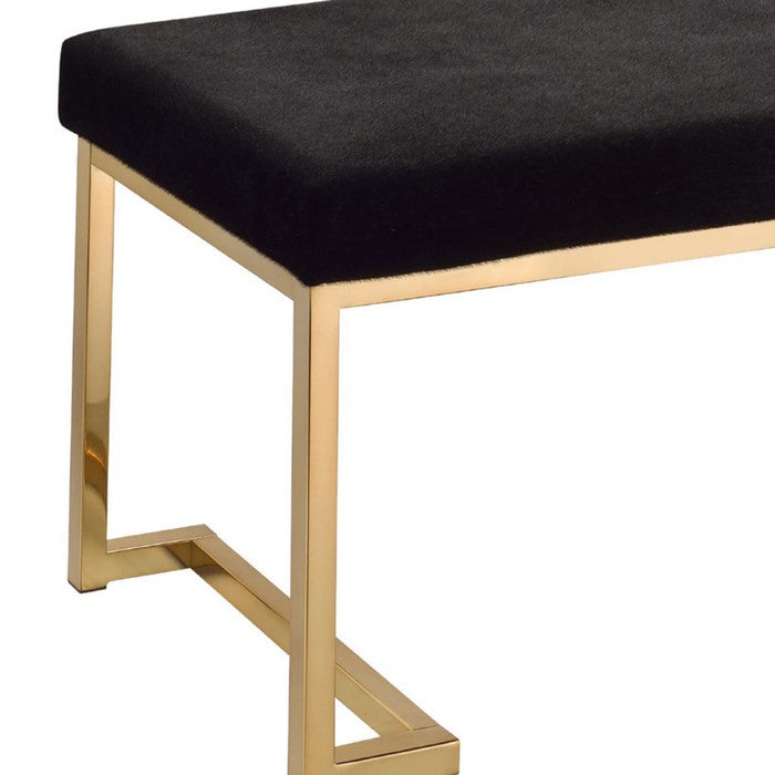 Fabric Bench with Metal Tubular Base, Gold and Black