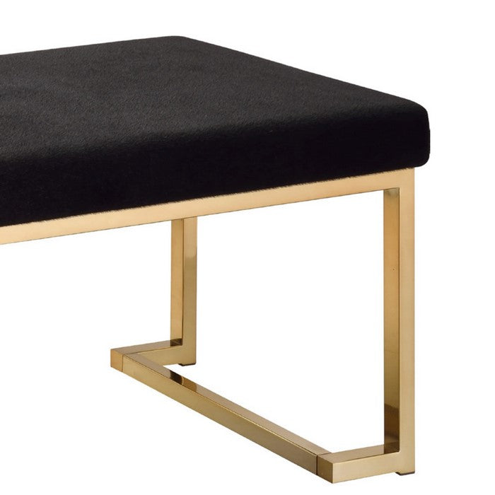 Fabric Bench with Metal Tubular Base, Gold and Black