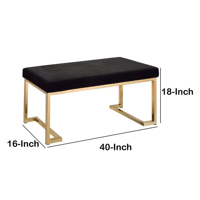 Fabric Bench with Metal Tubular Base, Gold and Black