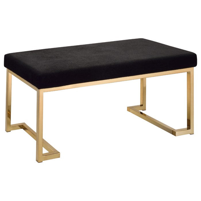 Fabric Bench with Metal Tubular Base, Gold and Black