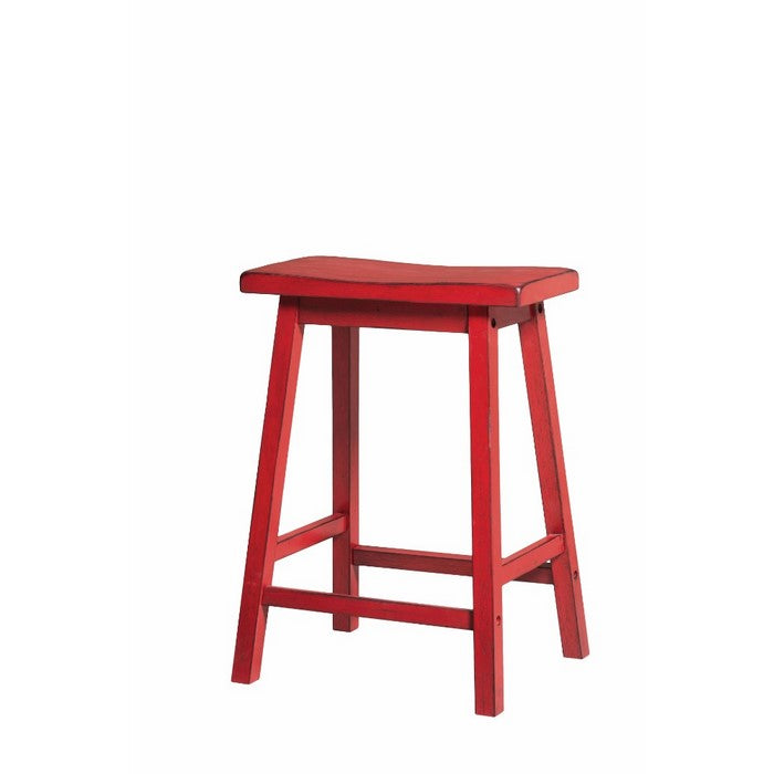 Wooden Counter Height Stool with Angled Block Legs, Set of 2, Red