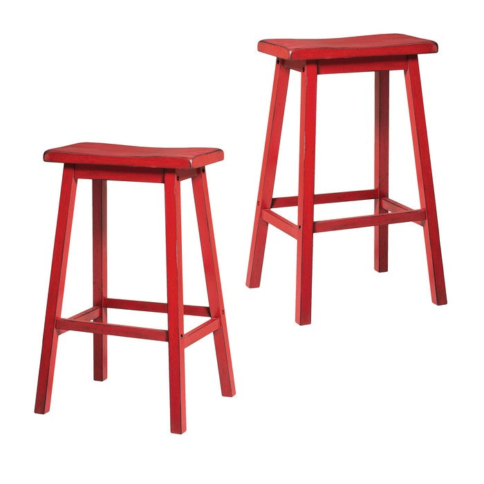 Backless Design Barstool with Angled Block Legs, Set of 2, Red